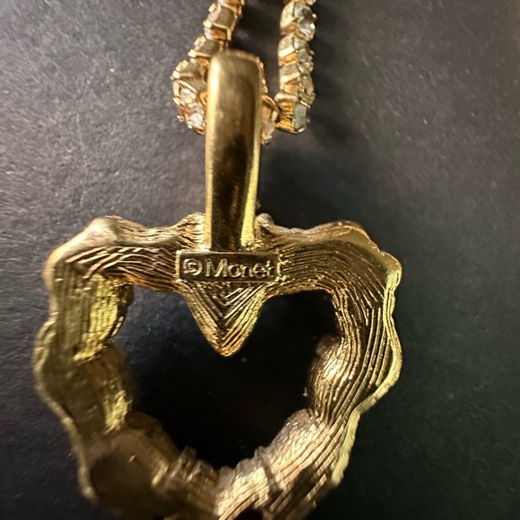Vintage Monet Rhinestone Heart Necklace Gold Tone 16” - Picture 7 of 9